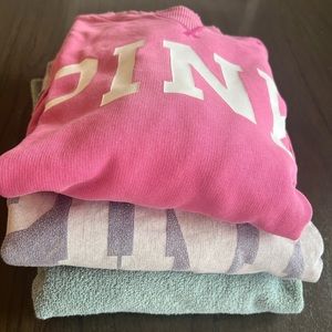 Bundle of 3 Victoria Secret PINK crewneck sweatshirts Large.